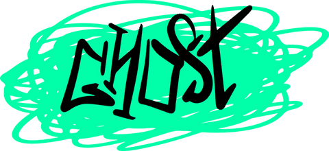 Ghost graffiti art with turquoise scribble on transparent background