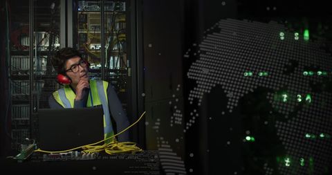 Technician Analyzing Data Center with Global Connectivity - Download Free Stock Images Pikwizard.com