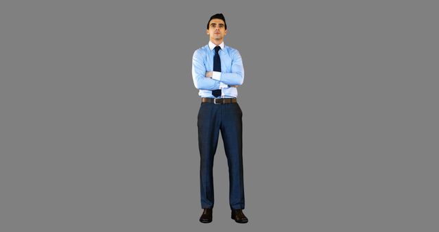 Confident Businessman Standing with Arms Crossed Isolated on Gray Background - Download Free Stock Images Pikwizard.com