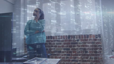 Businesswoman Strategizing Overlayed with Digital Codes