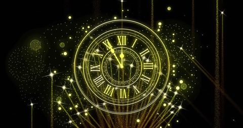 clock strikes twelve with festive fireworks - Download Free Stock Images Pikwizard.com