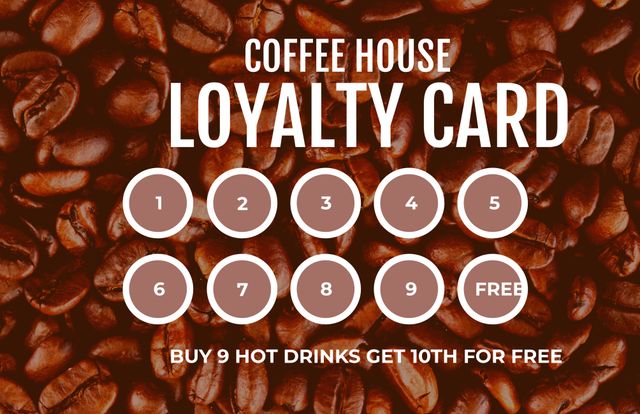 Coffee House Loyalty Card with Coffee Bean Background - Download Free Stock Templates Pikwizard.com