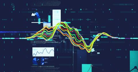 Colorful Graph Analysis in Digital Interface Over Blue Background - Download Free Stock Images Pikwizard.com