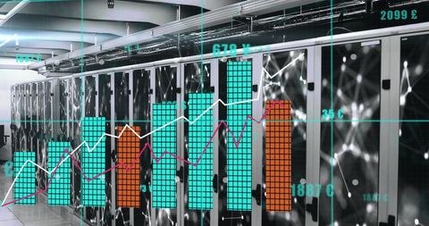 Digital Interface with Data Graph over Server Room - Download Free Stock Images Pikwizard.com
