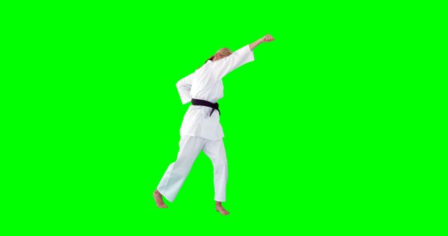 Karate Martial Artist Practicing Karate in White Gi on Green Screen - Download Free Stock Images Pikwizard.com