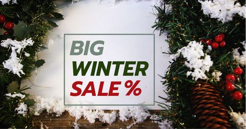Festive Winter Sale Advertisement with Christmas Decorations