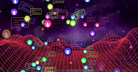 Social Media Notifications Flowing Through Virtual Landscape - Download Free Stock Images Pikwizard.com