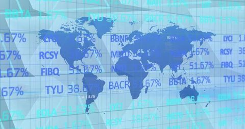World Map with Stock Market Ticker Overlays in Blue Tones - Download Free Stock Images Pikwizard.com