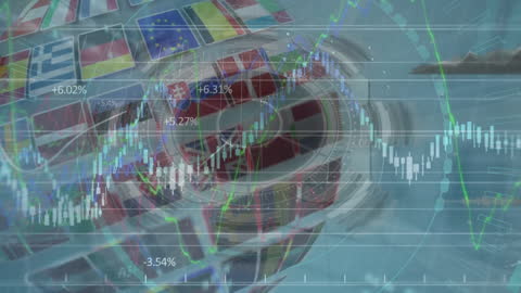 Global Financial Data Superimposed Over International Flags