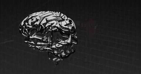 Futuristic liquid metal brain in digital 3d space