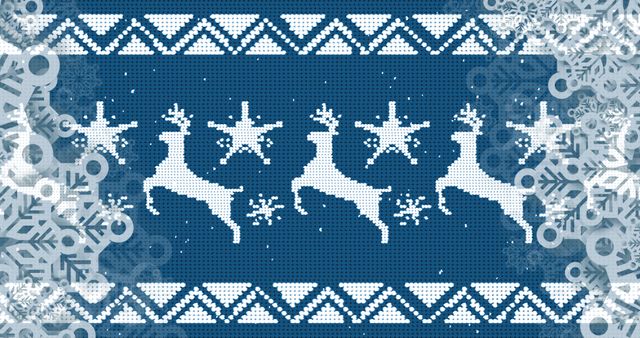 Winter Holiday Reindeer Knit Pattern on Blue Background - Download Free Stock Images Pikwizard.com