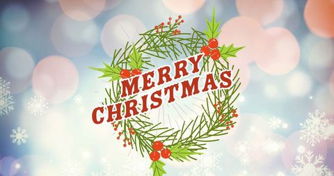 Festive Merry Christmas Text with Holiday Wreath