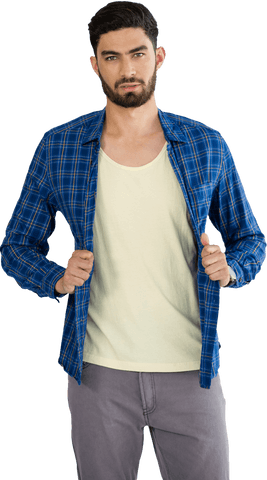 Handsome bearded man posing in casual attire on transparent background
