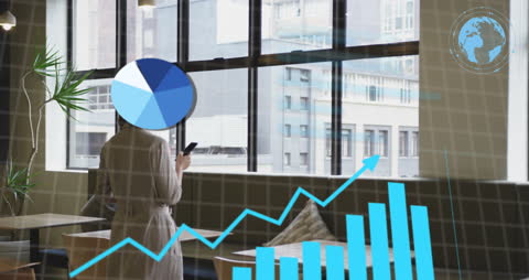 Businesswoman Analyzing Data with Virtual Graph in Modern Office