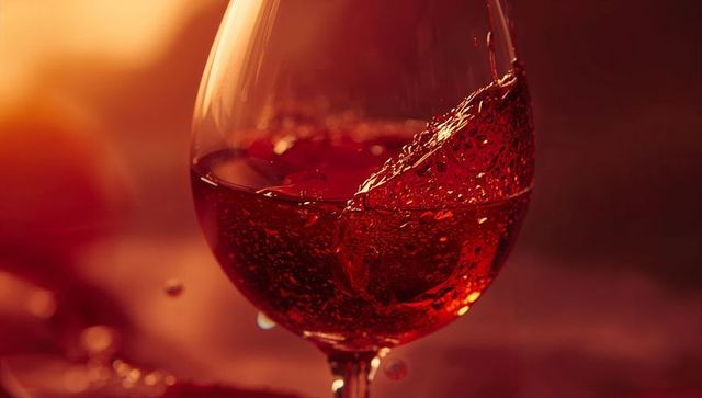 Red Wine Glass Swirling at Sunset
