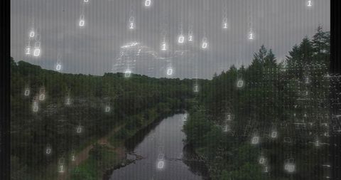 Fusion of Natural Wilderness With Digital Binary Stream Overlay