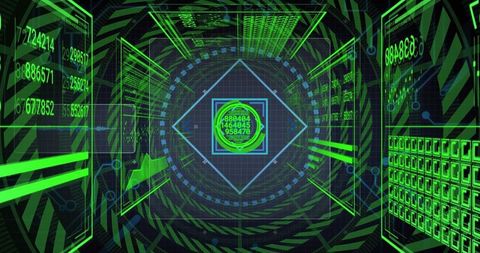 Futuristic Digital Data Hub with Neon Numeric Streams
