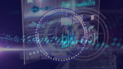 Futuristic Digital Data Processing Display with HUD Interface
