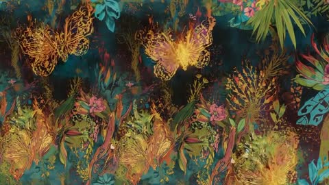 Luminous Butterfly Dance in Vibrant Floral Backdrop