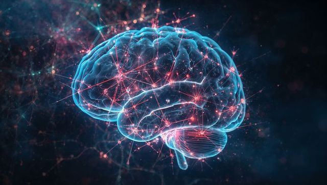 Futuristic Neon Brain with Glowing Network Connections