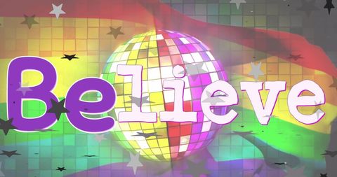 Colorful Disco Ball and Stars with Pride Celebration Theme