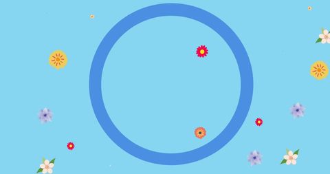 Peace symbol with colorful flowers on blue background