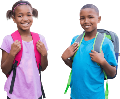 Happy African American Girl and Boy With Schoolbags on Transparent Background