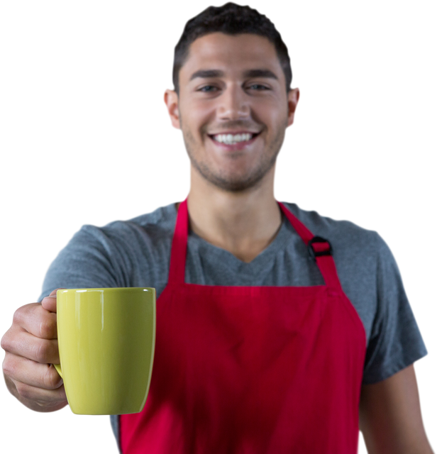 Smiling Waiter Offering Coffee Mug with Transparent Background - Download Free Stock Videos Pikwizard.com