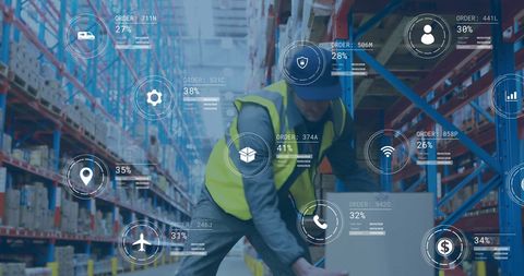 Digital Interface in Warehouse with Male Worker - Download Free Stock Images Pikwizard.com