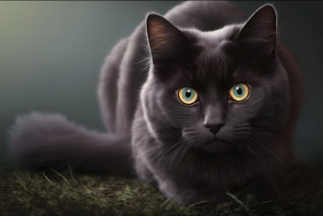 Intense Black Cat with Bright Yellow Eyes Focused Outdoors on Grass - Download Free Stock Images Pikwizard.com