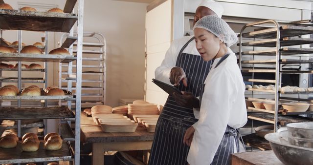 Bakers Discussing Recipes on Digital Tablet in Commercial Kitchen - Download Free Stock Images Pikwizard.com