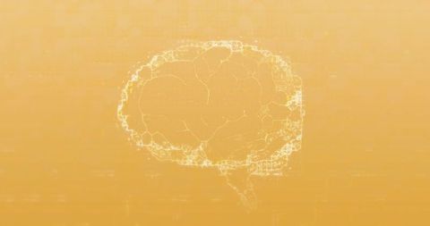 Futuristic digital brain on orange background