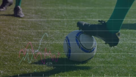 Soccer Player with Financial Data Overlay Exploring Market Trends