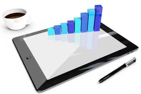 tablet with digital graph and coffee on transparent surface - Download Free Stock Videos Pikwizard.com