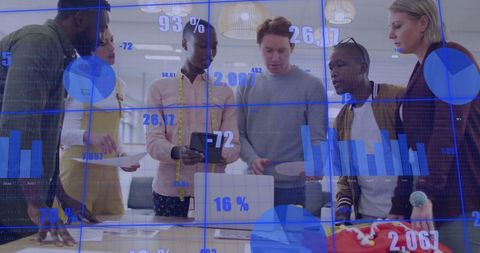 Diverse Team Discussing Global Financial Data Analysis in Modern Office