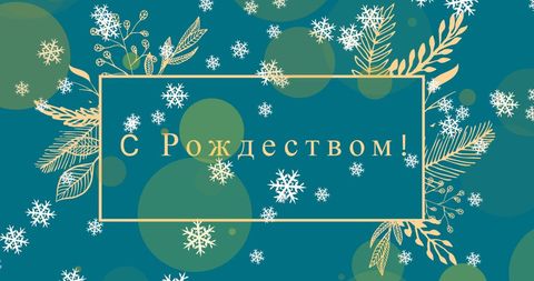 Festive christmas greeting with snowflakes and botanical patterns