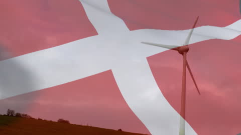 Denmark's Renewable Energy Vision: Wind Turbine with Danish Flag