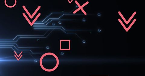 Futuristic Digital Pathways and Red Symbols on Black Background - Download Free Stock Images Pikwizard.com