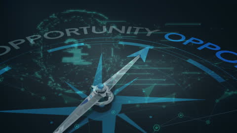 Futuristic Compass with Opportunity and Digital Security Elements