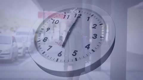 Man Using Smartphone with Transparent Clock Overlay