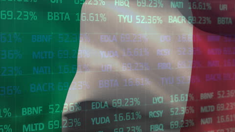 Italian Stock Market Data Projected Over National Flag