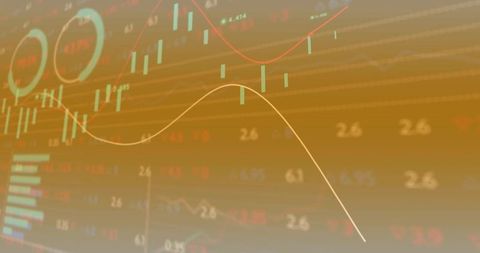 Displaying Layered Financial Dashboard with Candlestick Bars and Curved Trend Lines