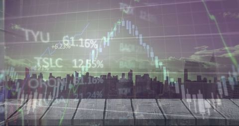 Urban Skyline with Financial Analytics Overlay at Dusk