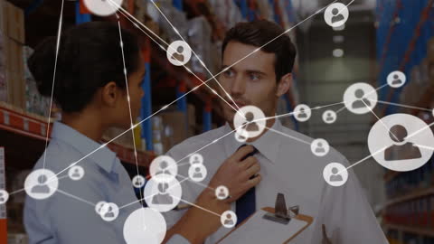 Warehouse Team Collaborating with Online Network Technology