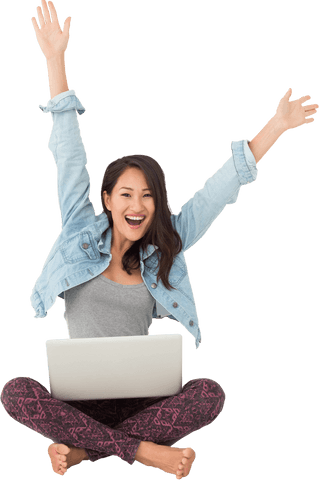transparent excited woman celebrating success with laptop - Download Free Stock Videos Pikwizard.com