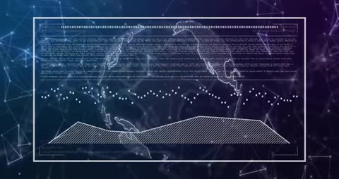 HUD Revealing Rotating Globe with Animating Charts and Shifting Global Dataset