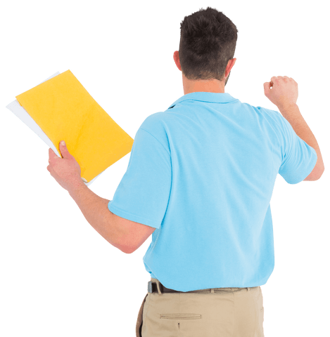 Transparent Delivery Man in Blue Uniform with Envelope Knocking - Download Free Stock Videos Pikwizard.com