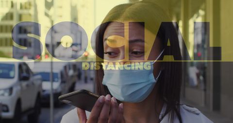 Urban Woman Practicing Social Distancing with Smartphone