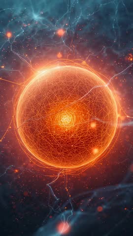 Glowing Energy Sphere Tracing Filaments and Emitting Pulses in Cosmic Neon Vertical Video
