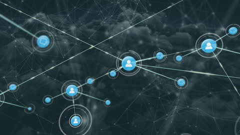 Digital Network Connections with User Icons Over Clouds